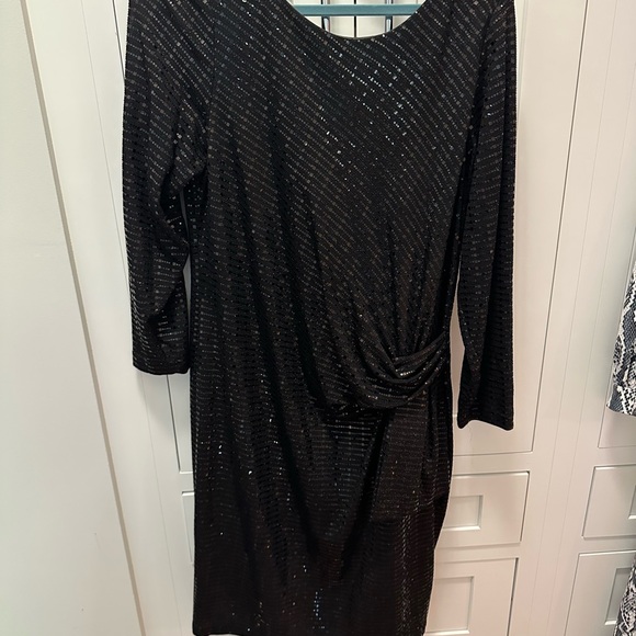 Betsy Adam Black Sequin Long Sleeve Dress - Picture 1 of 3